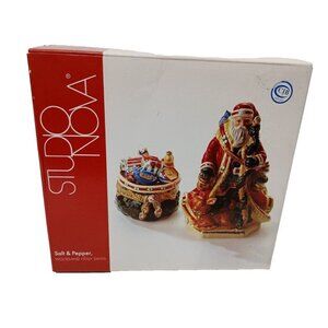 Vintage Studio Nova Woodland Holly Santa Salt & Pepper Shaker Set Christmas
